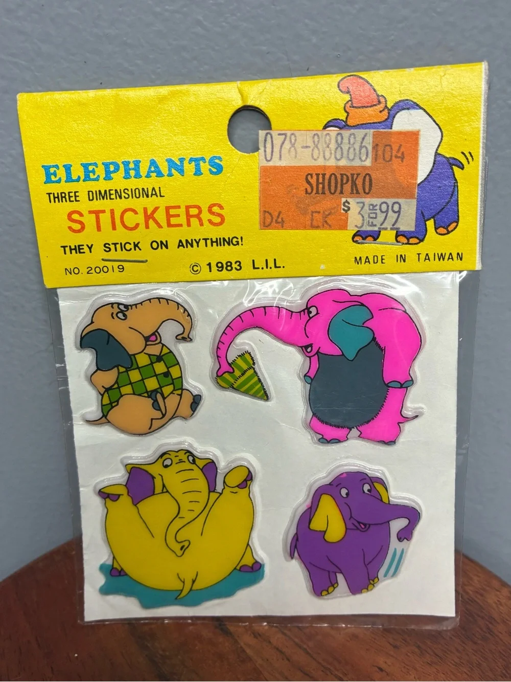 1983 Puffy Elephant Stickers Sealed L.I.L. Taiwan NOS ShopKo Vintage